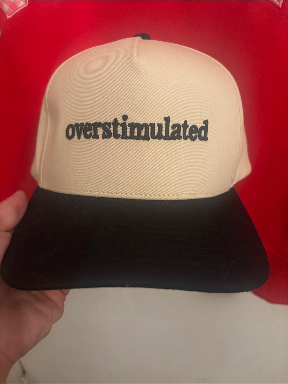 CC Boutique Two-Tone 'overstimulated' Trucker Hat - Black and Cream
